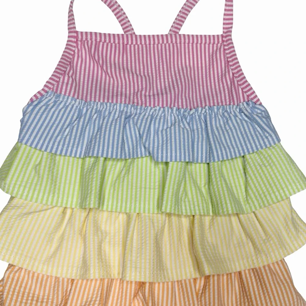 Mudpie Seersucker Rainbow Ruffle Swimsuit